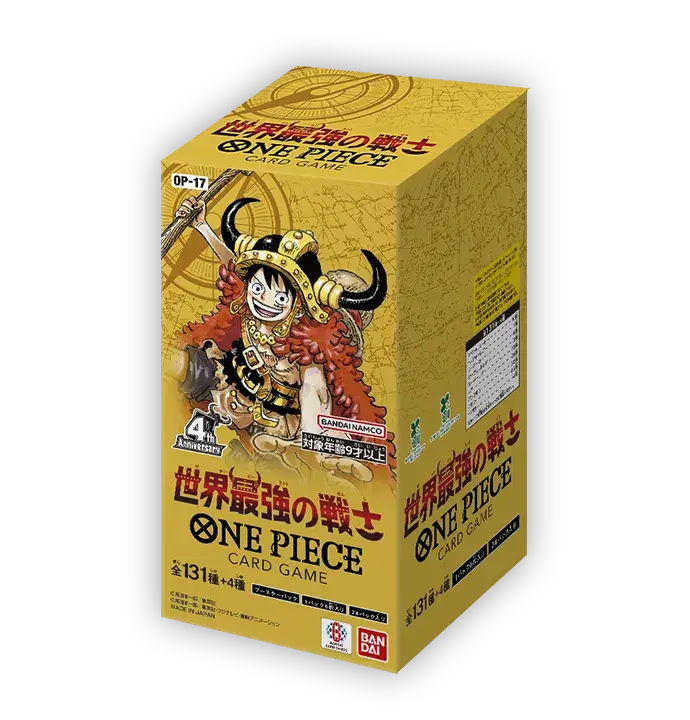 One Piece Card Game OP-17 The World's Strongest Warriors Japanese booster box showing Luffy in Elbaf armour
