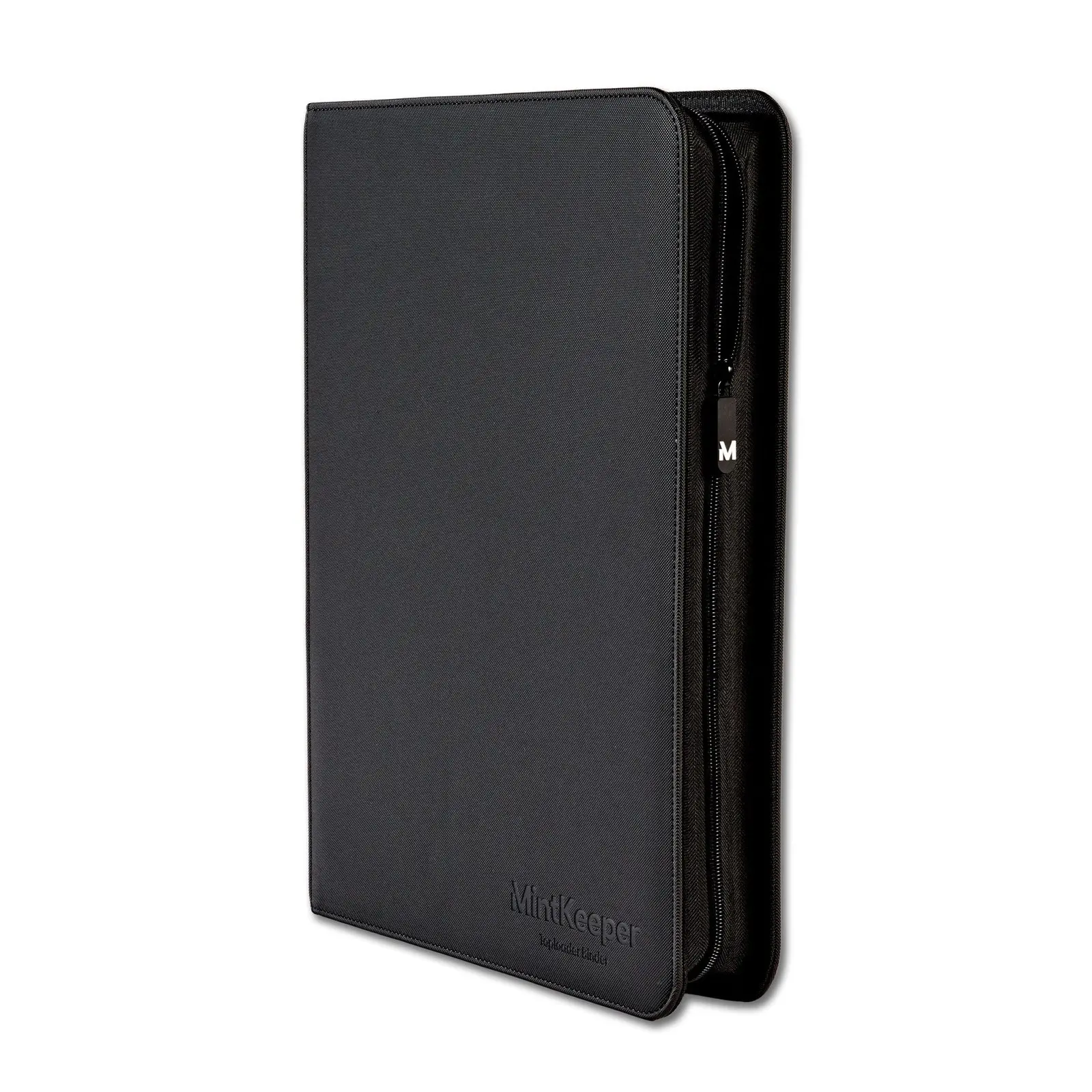 MintKeeper 252 Toploader Binder in black, closed, with a padded dotted cover and wraparound zip