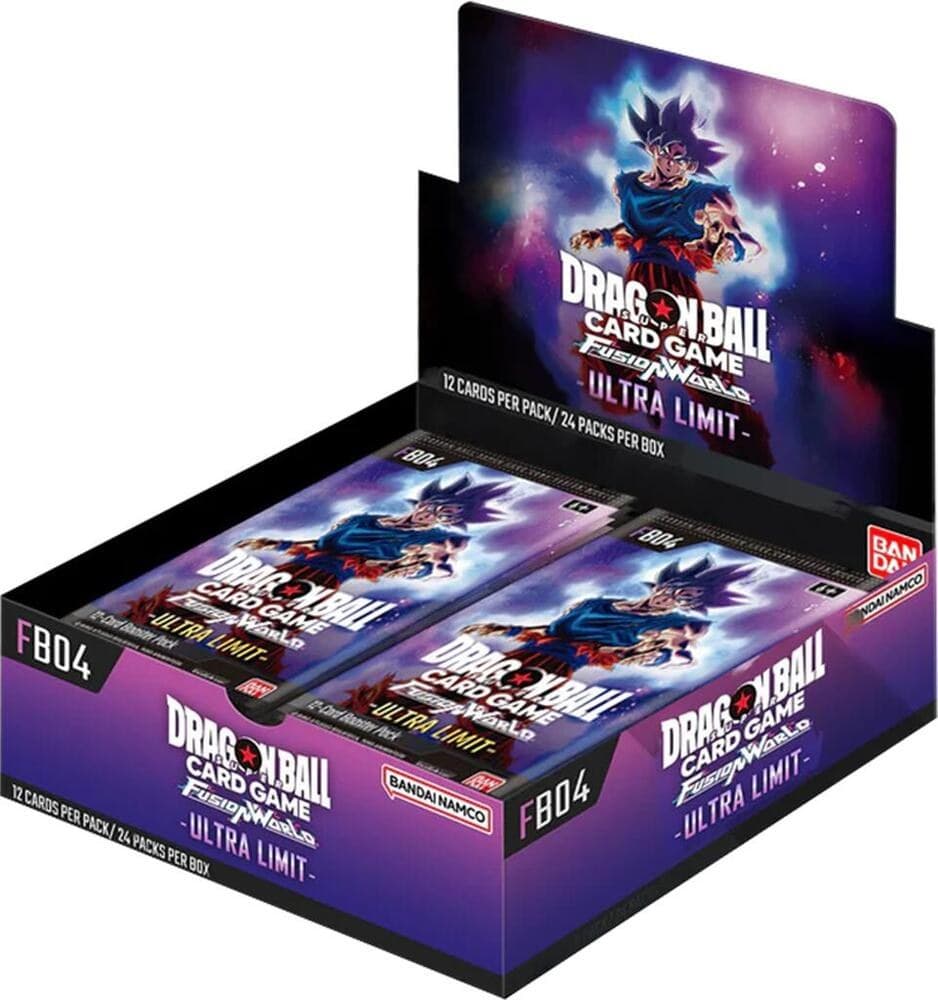 Dragon Ball Super Card Game Fusion World Ultra Limit FB04 booster box, 24 packs of 12 cards, with Ultra Instinct Son Goku artwork
