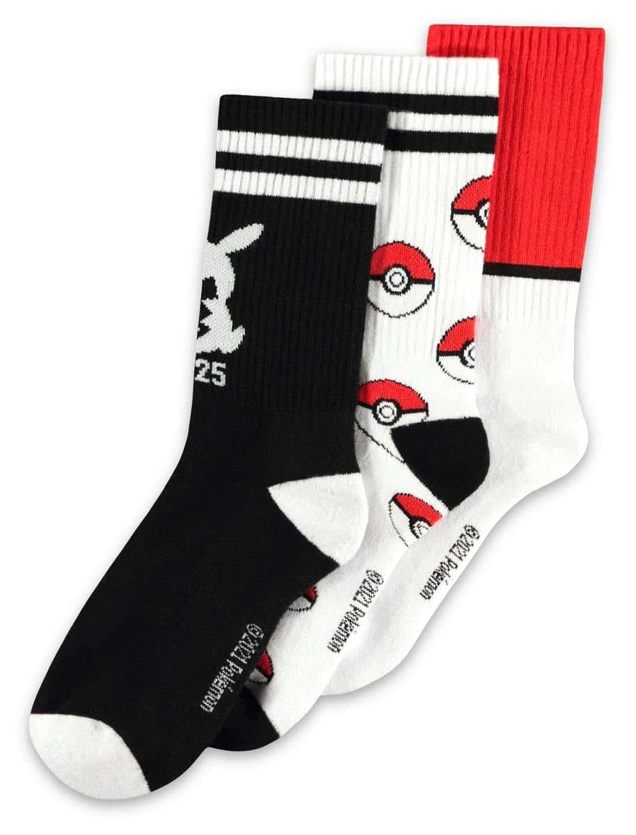 Pokemon Pikachu & Poke Ball Sport Socks 3-Pack, EU 39-42 (Difuzed)